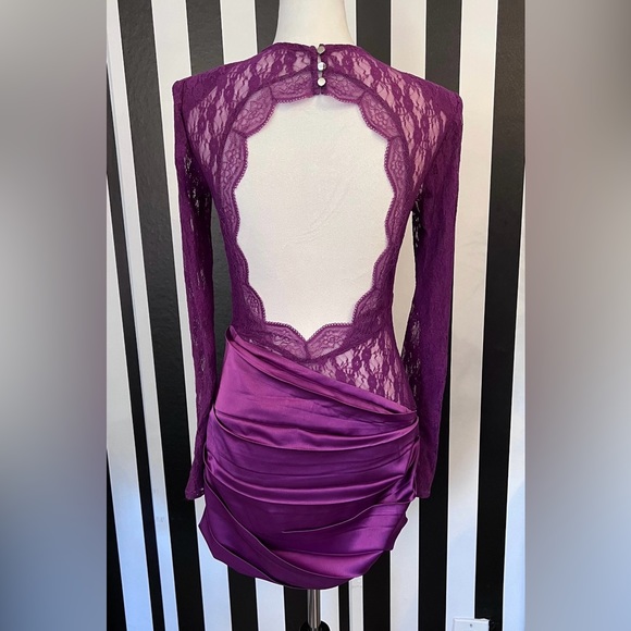 Purple Satin and Lace Backless Mini Dress - NWT - Picture 7 of 9
